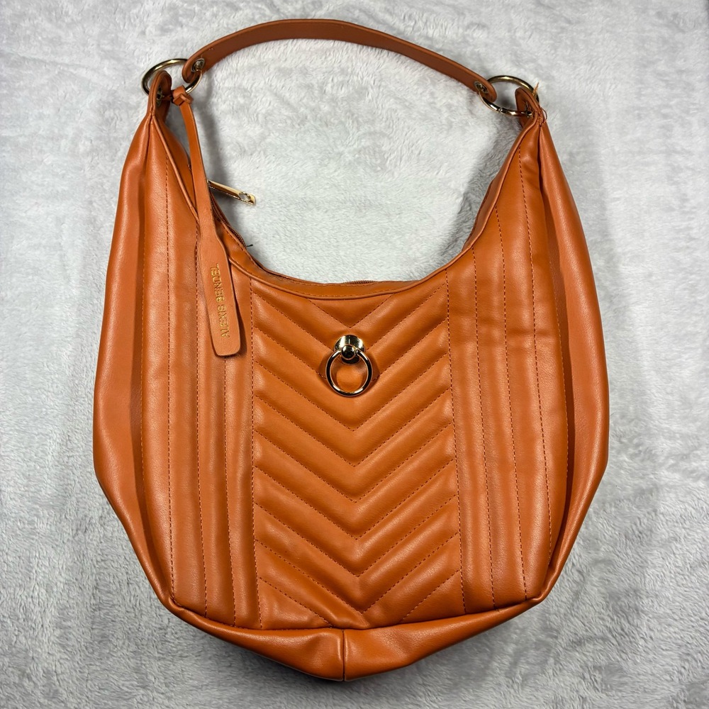 Alexis Bendel Burnt Orange Quilted Hobo Shoulder Bag Chevron Gold Ring Detail